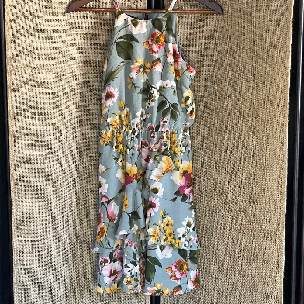 Worn once! womens IZ BYER sage green floral XS fit and flare work wear wedding